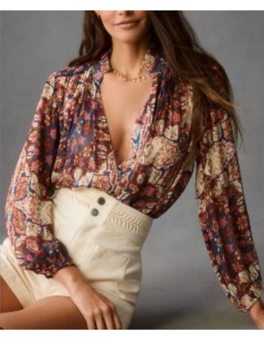 Anthropologie The Estela Sheer Printed Blouse Paisley | Med